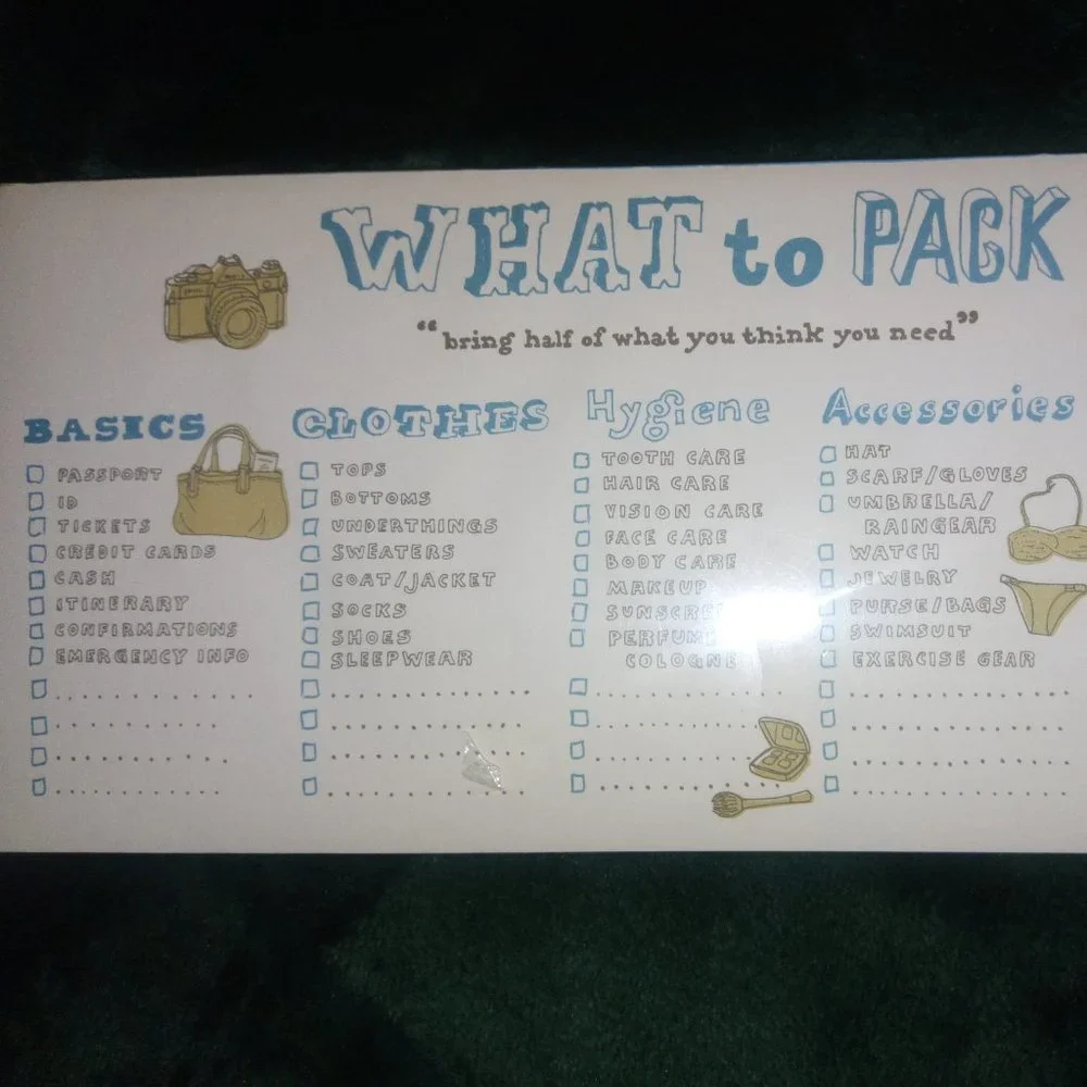 What To Pack Stationery Sheets - Pad of 60 Sheets NEW